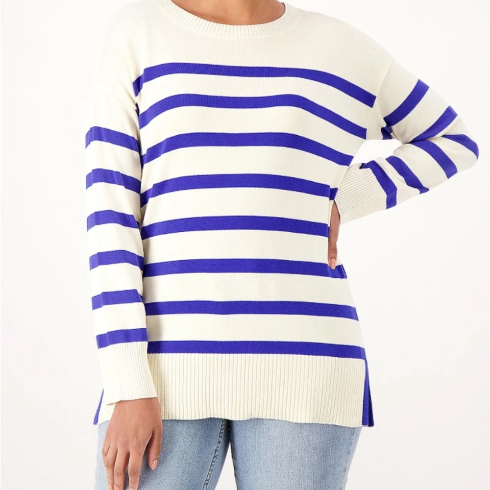 Blue and White Stripe Sweater, XS